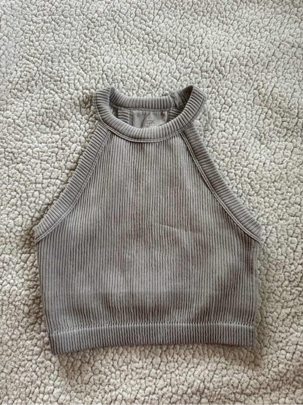 aerie Grey Ribbed High-Neck Crop Tank